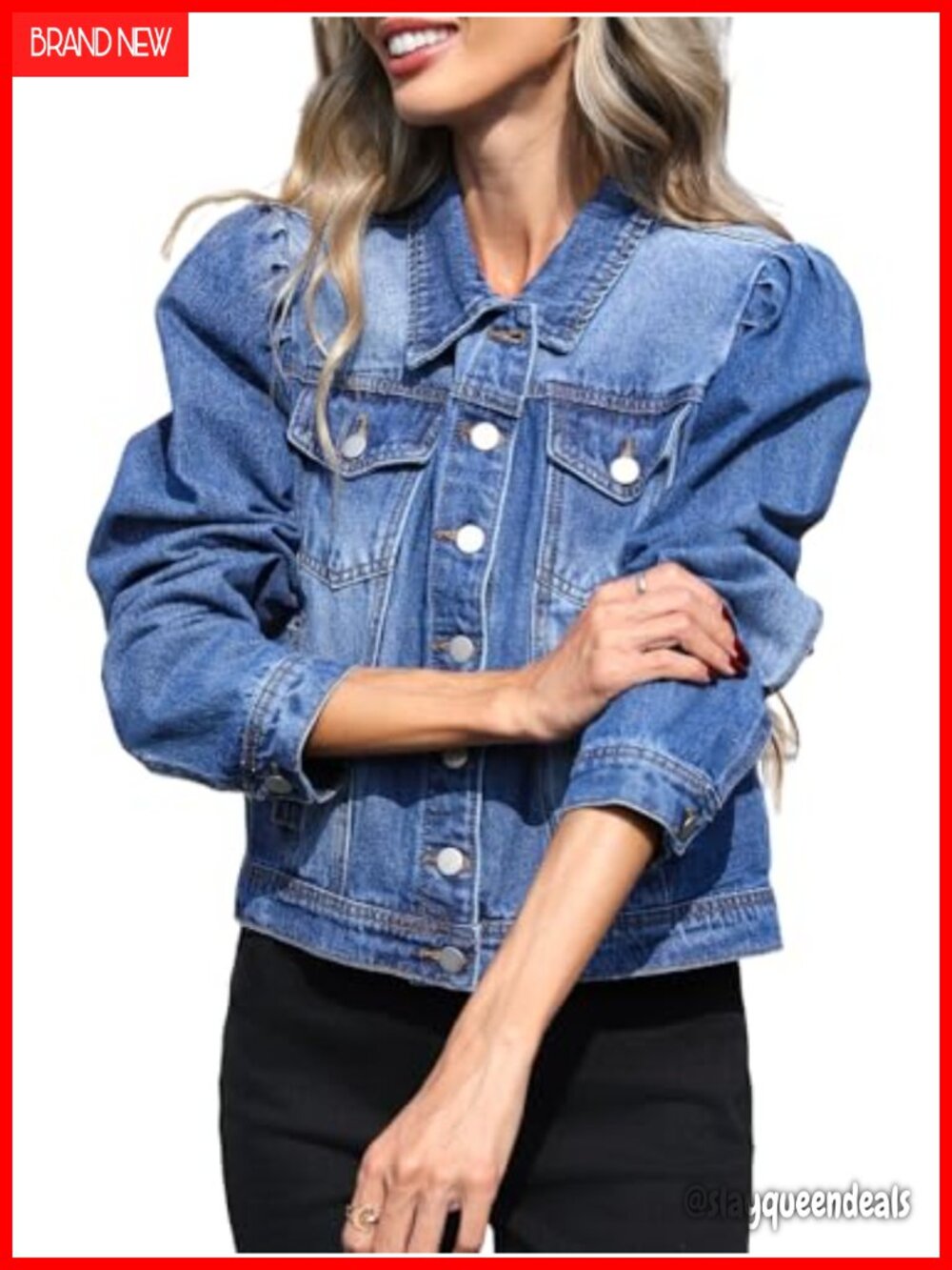 Womens Puff Sleeve Cropped Denim Jacket Button Down Jean Jacket